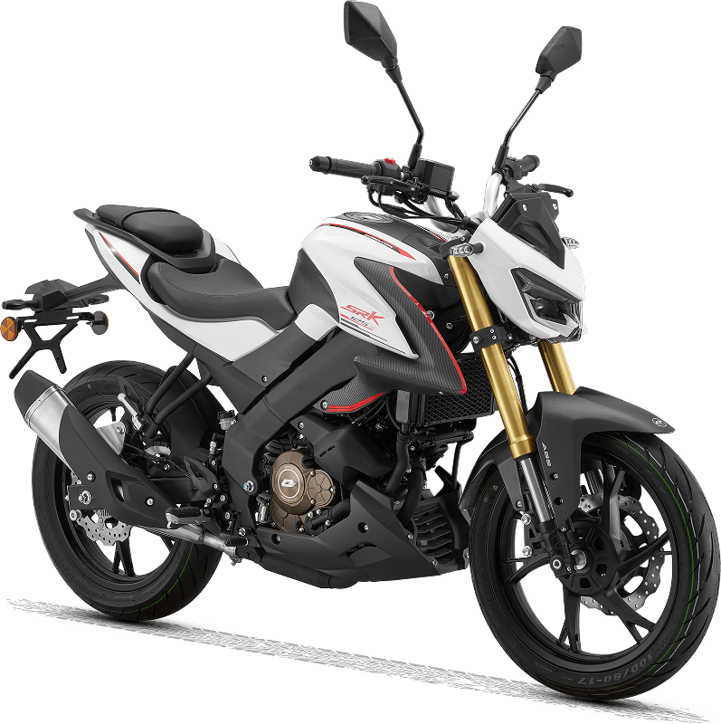Black and silver QJMOTOR SRK 125 S street motorcycle